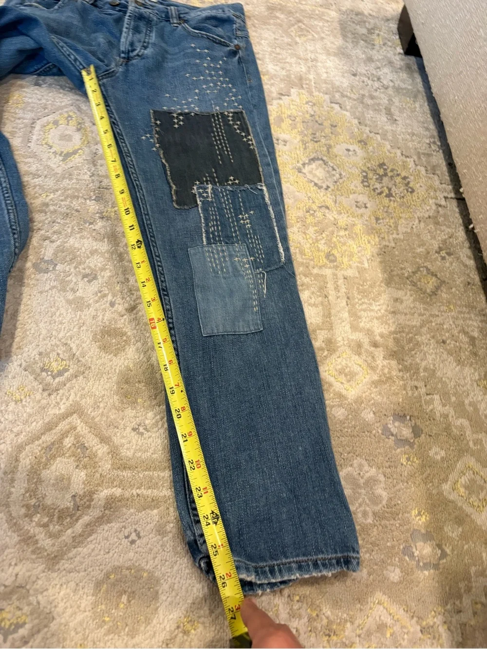 Free People Blue Patchwork Jeans